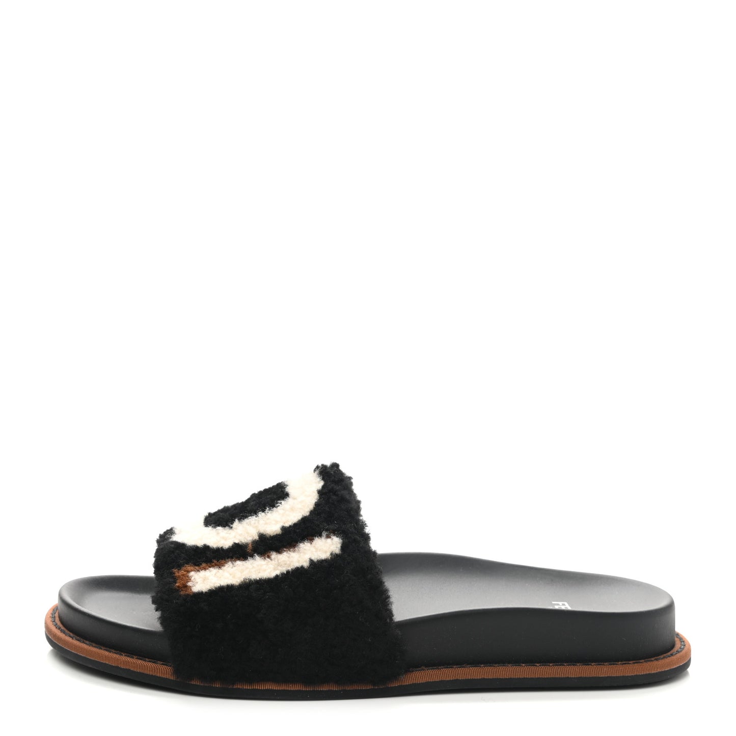 Shearling Logo Slide Sandals 38 Black Latte Brownie