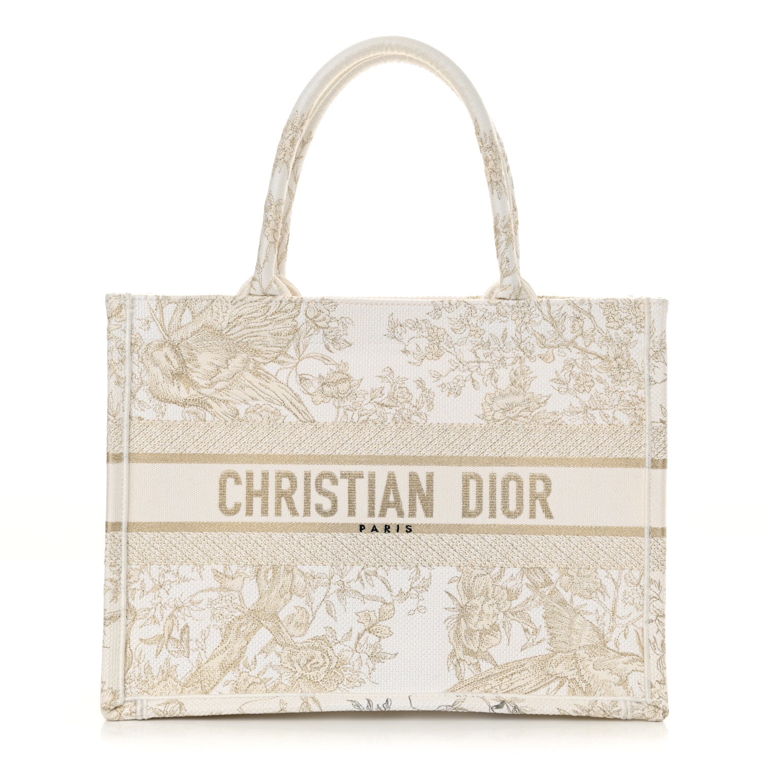Christian Dior Canvas Embroidered Medium Jardin D'Hiver Book Tote White Gold 1 of 13