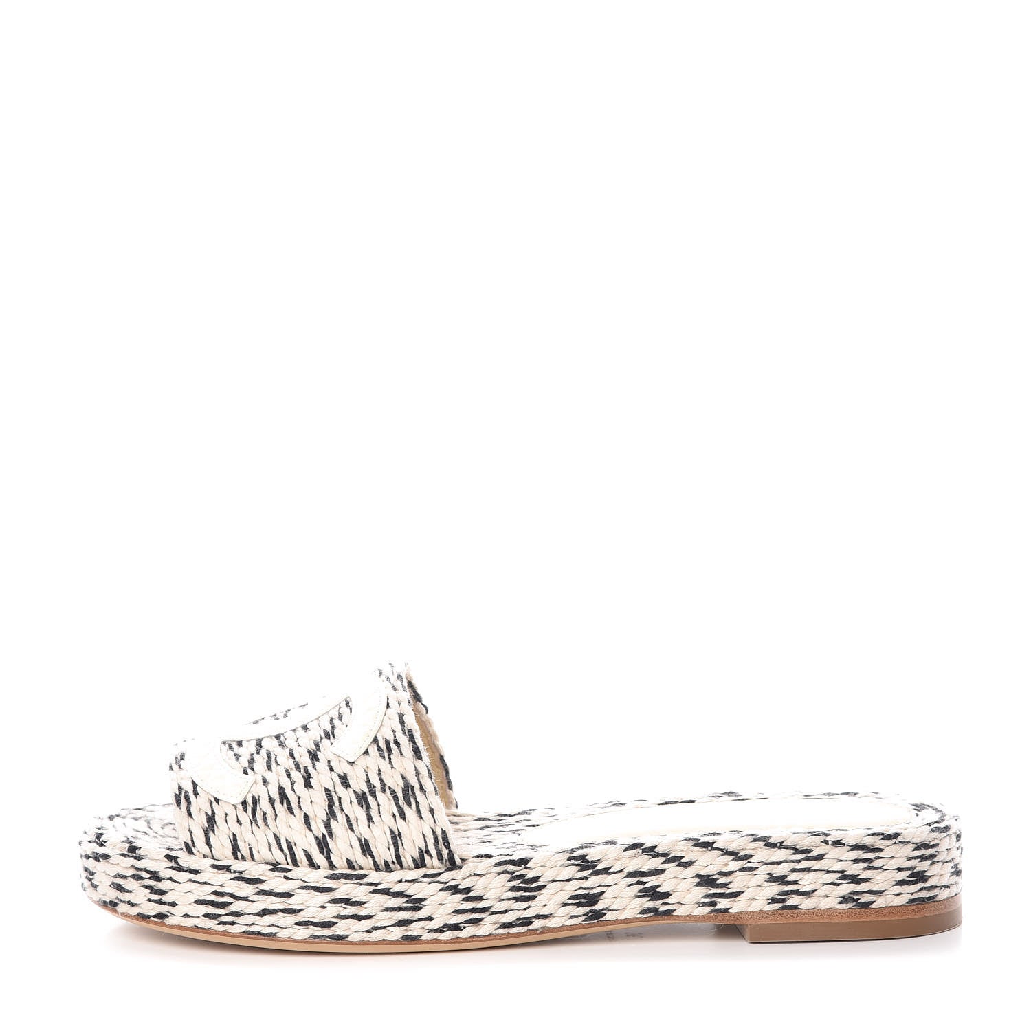 Chanel Cord CC Espadrille Slip On Sandals 36 Beige Black 1 of 10