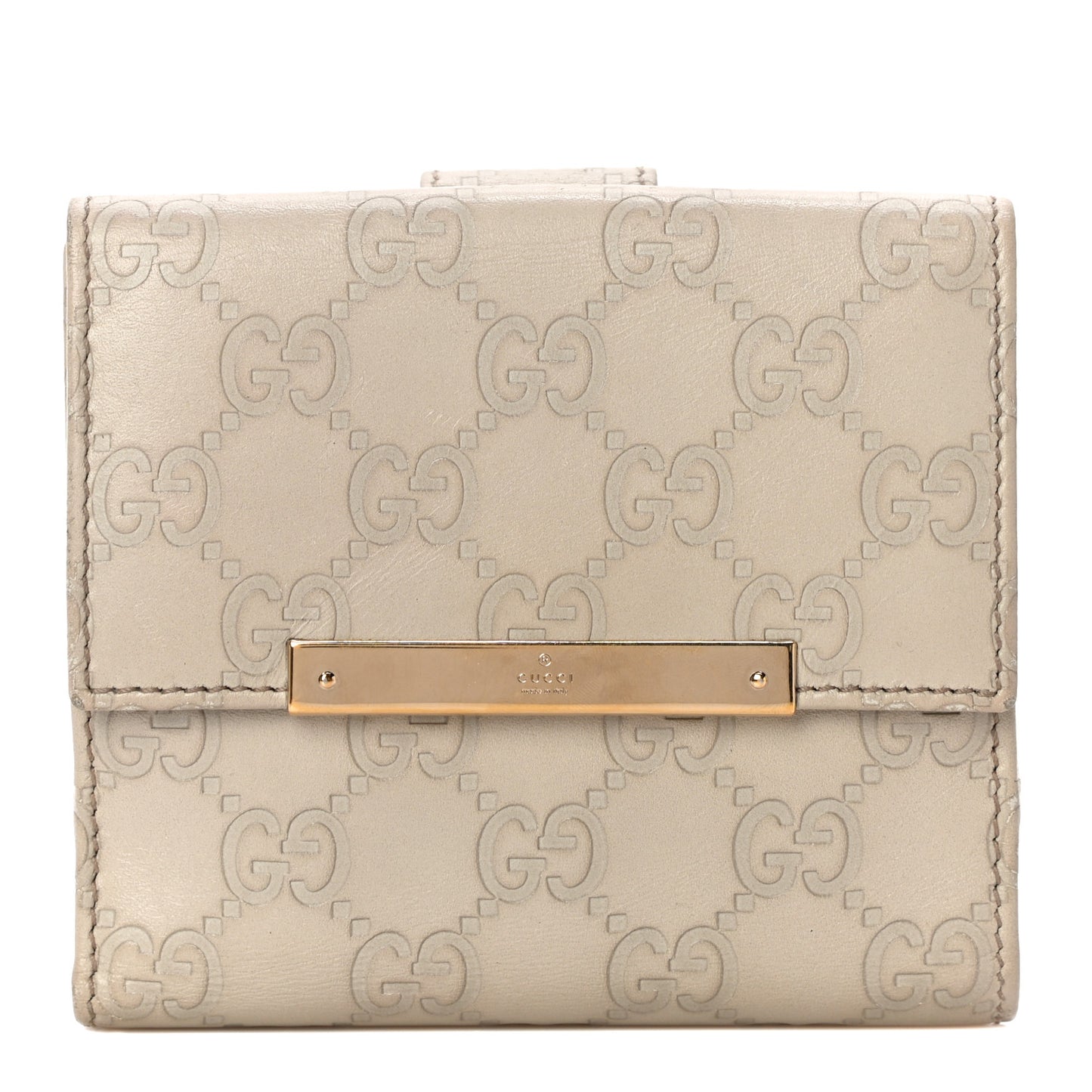 Guccissima Margaux Calfskin Metal Bar French Flap Wallet Mystic White