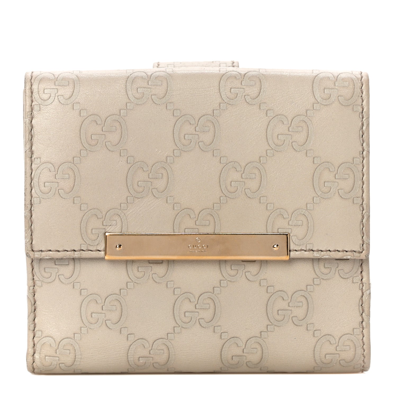 Gucci Guccissima Margaux Calfskin Metal Bar French Flap Wallet Mystic White 1 of 14