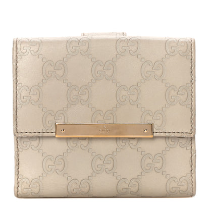 Gucci Guccissima Margaux Calfskin Metal Bar French Flap Wallet Mystic White 1 of 14