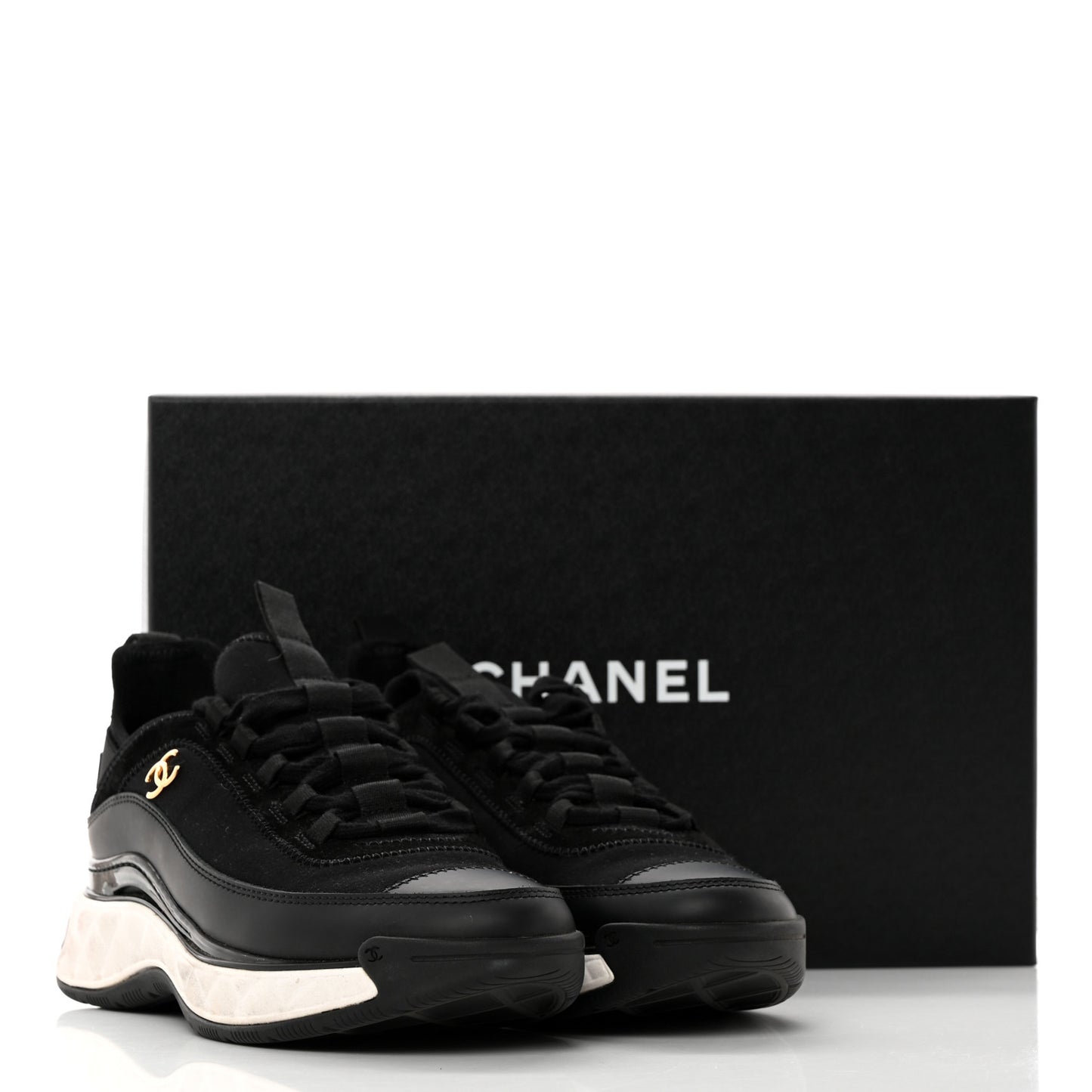 Velvet Calfskin Mixed Fibers CC Sneakers 37 Black