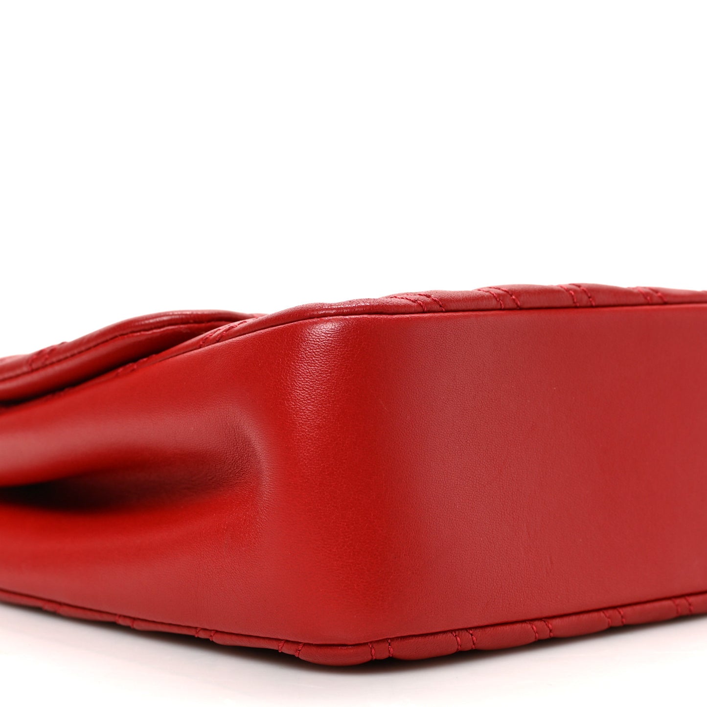 Lambskin Chevron Double Stitch Jumbo Single Flap Red
