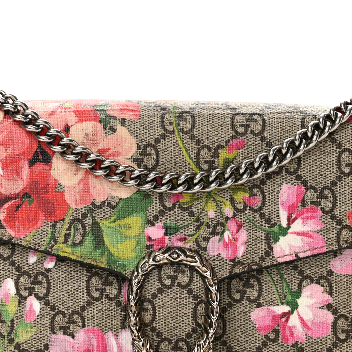 Gucci GG Supreme Monogram Blooms Mini Dionysus Chain Wallet Beige Multicolor Dry Rose 7 of 11