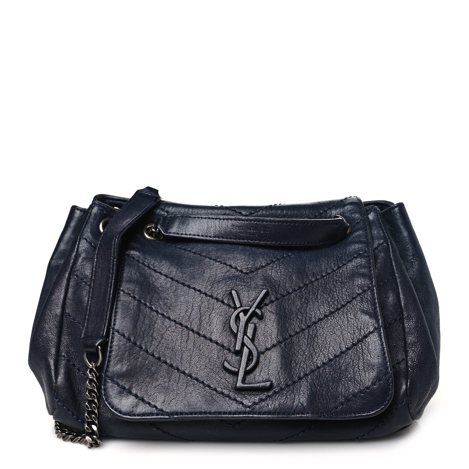 Saint Laurent Vintage Lambskin Chevron Monogram Small Nolita Blue 1 of 11