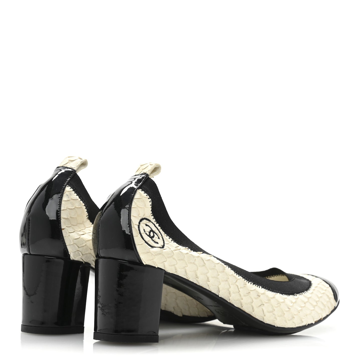 Snakeskin CC Elastic Cap Toe Ballerina Pumps 38 White Black