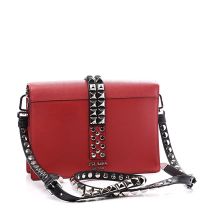 Prada Saffiano City Calfskin Studded Large Elektra Shoulder Bag Fuoco Black 2 of 8