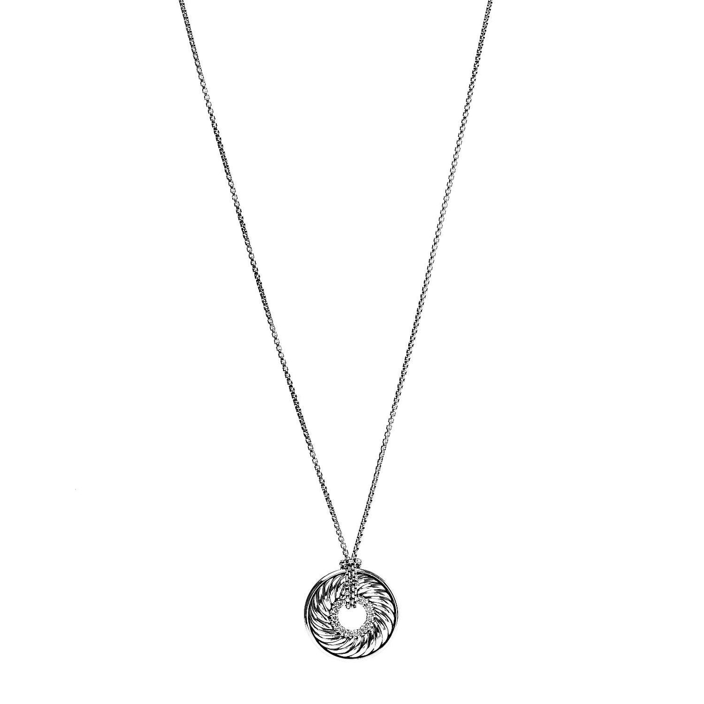 Sterling Silver Diamond Sculpted Cable Disc Necklace