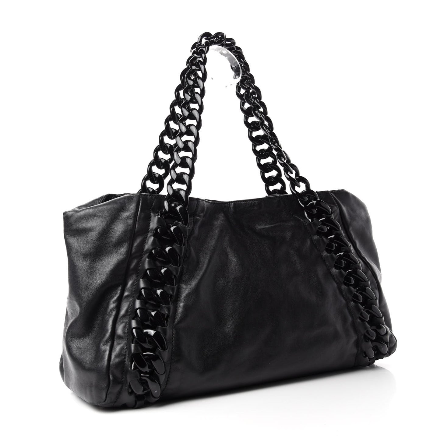 Calfskin Modern Chain Rhodoid East West Tote Black