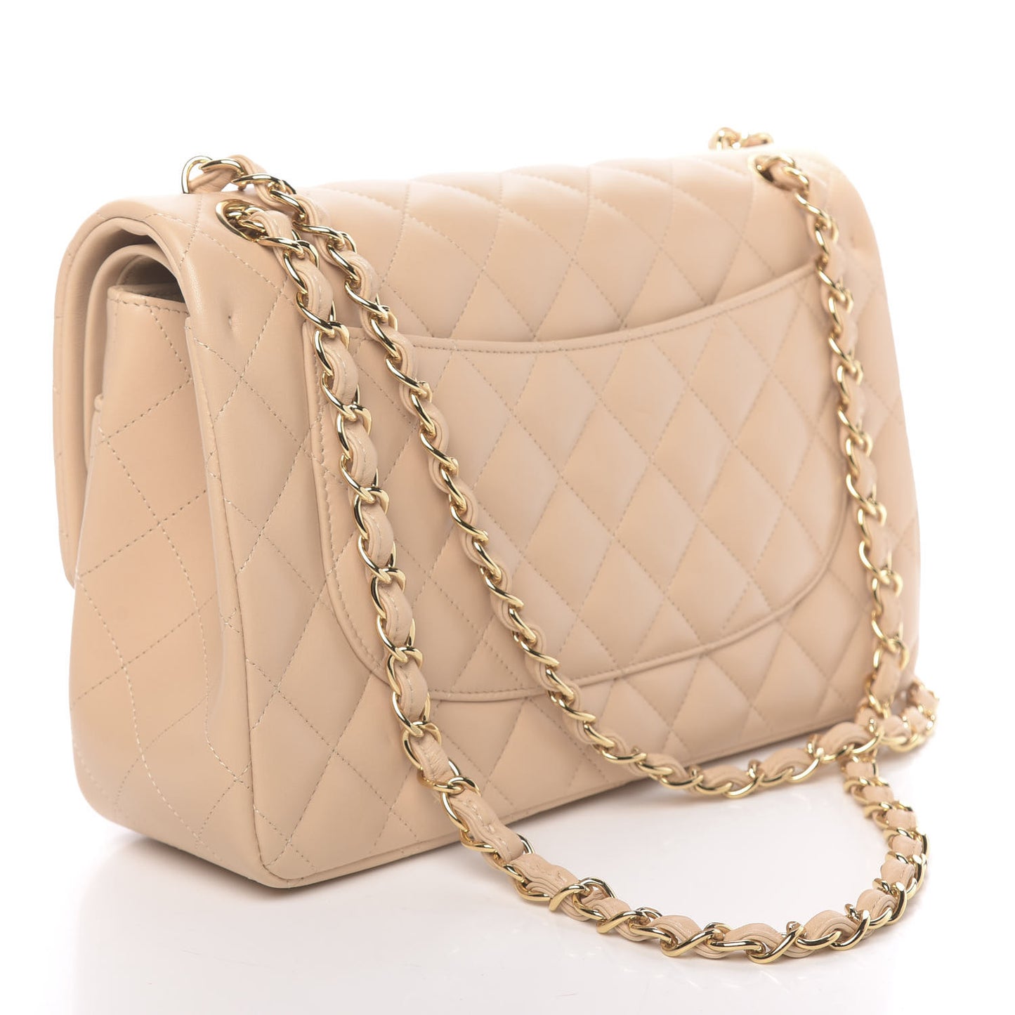 Lambskin Quilted Jumbo Double Flap Beige Clair