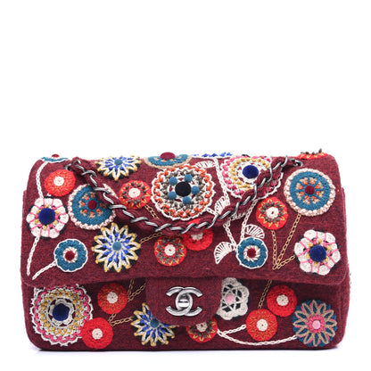 Chanel Felt Flower Embroidered Medium Double Flap Burgundy Multicolor 1 of 13