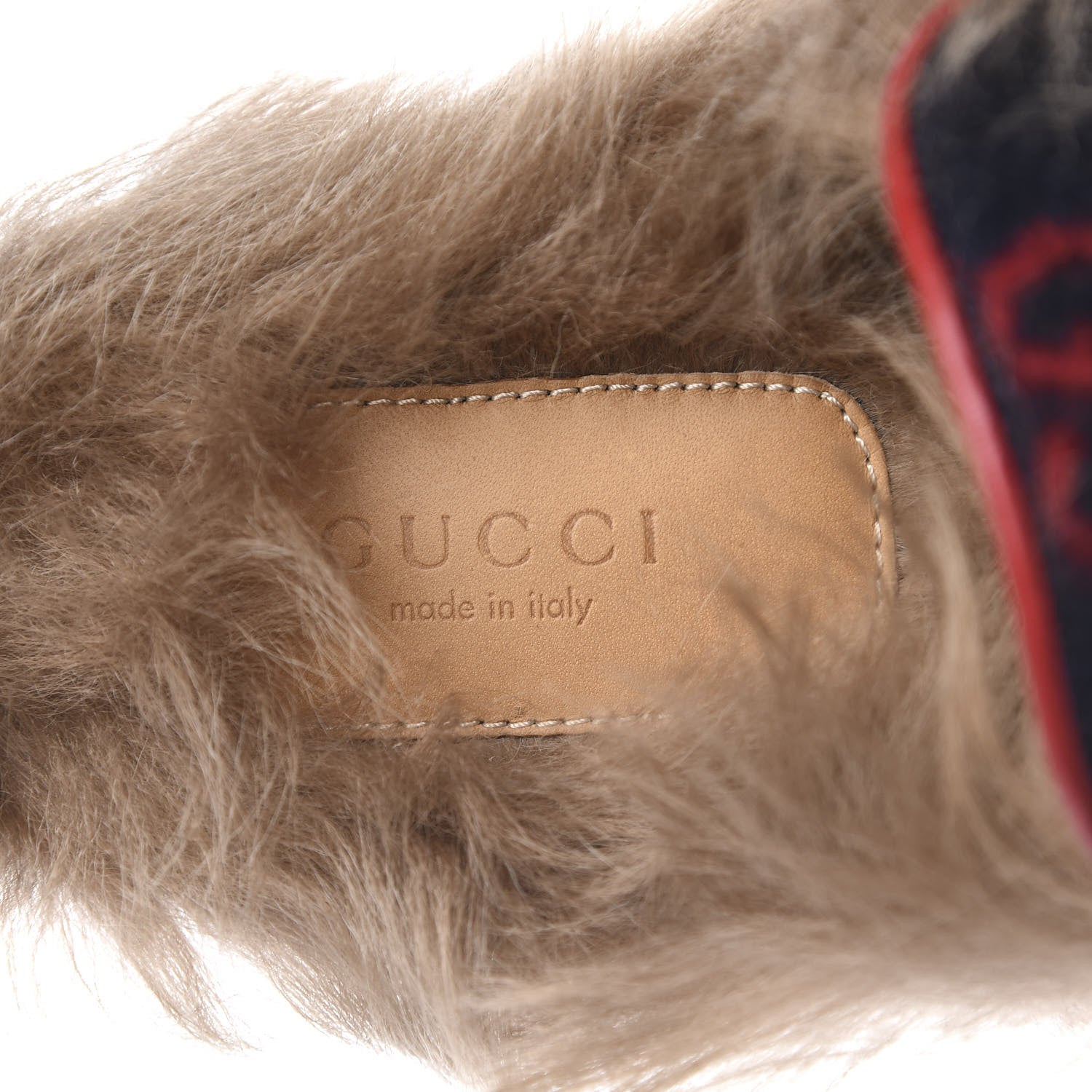 Gucci Covered Wool Big GG Monogram Fur Womens Princetown Slippers 38 Blue Red Butterscotch 7 of 8
