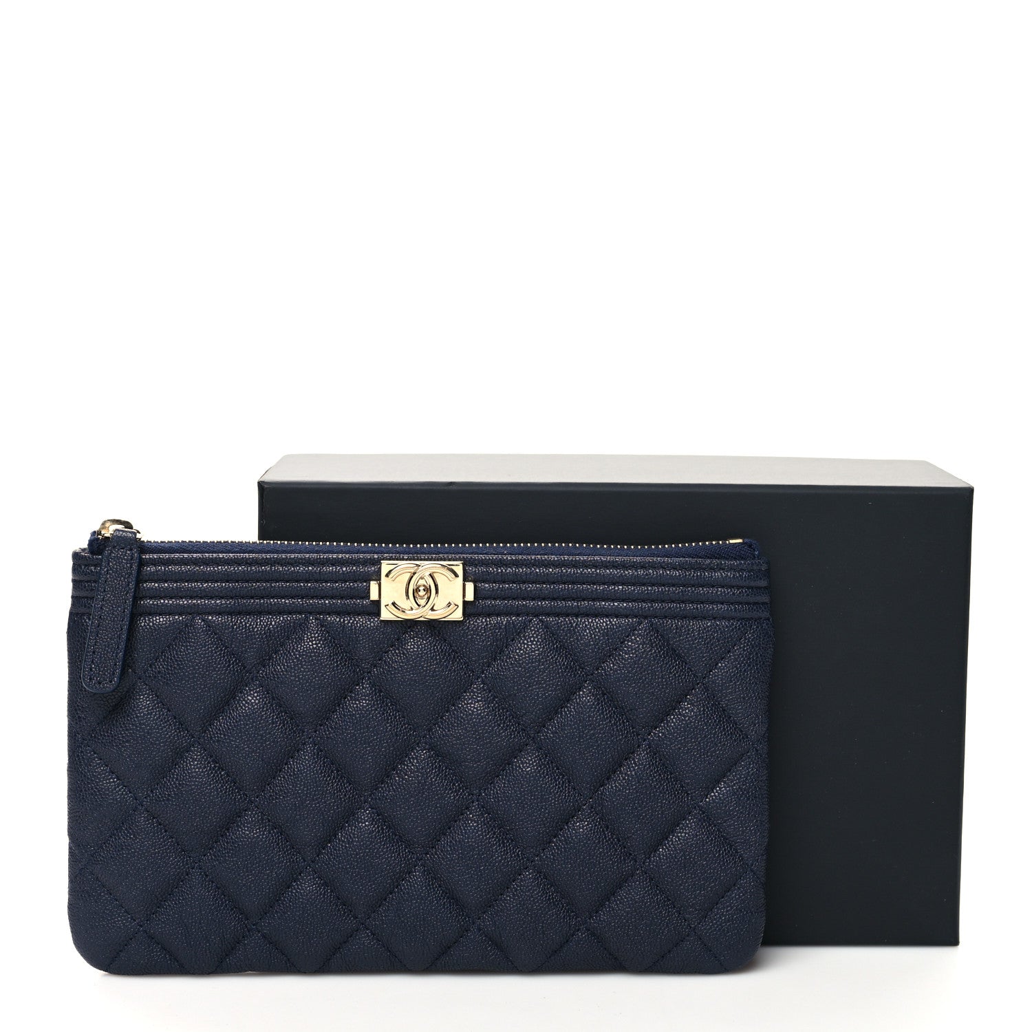 Chanel Caviar Quilted Small Zipped Boy Pouch Navy Blue 11 of 11