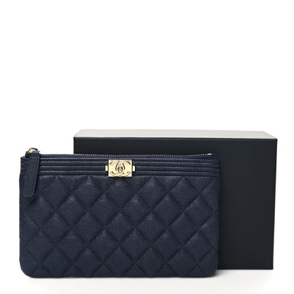 Chanel Caviar Quilted Small Zipped Boy Pouch Navy Blue 11 of 11