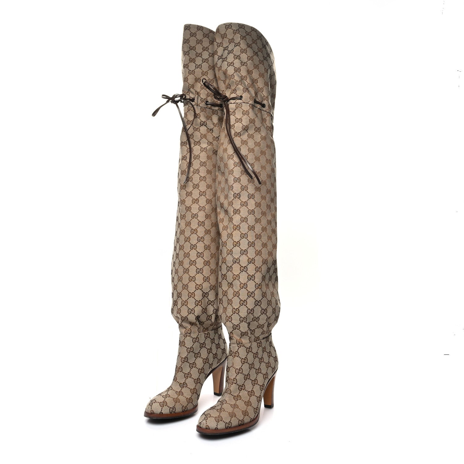 Gucci Monogram Over the Knee Boots 37 Beige Ebony 3 of 6