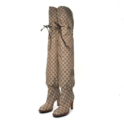 Gucci Monogram Over the Knee Boots 37 Beige Ebony 3 of 6