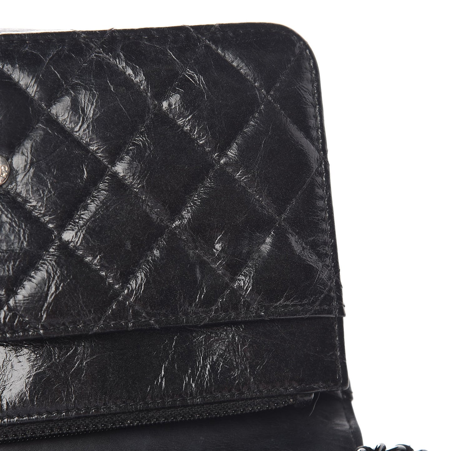 Shiny Aged Calfskin Quilted Boy Wallet On Chain WOC Black