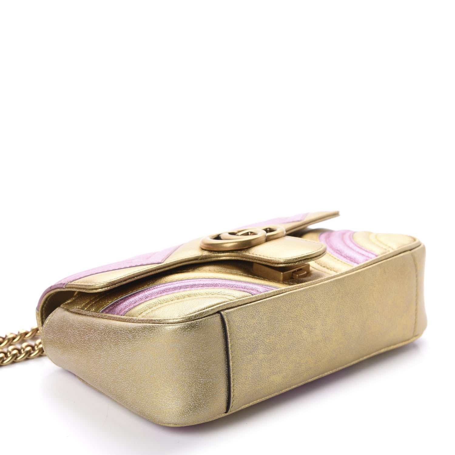 Gucci Metallic Calfskin Matelasse Mini GG Marmont Shoulder Bag Gold Pink 4 of 10