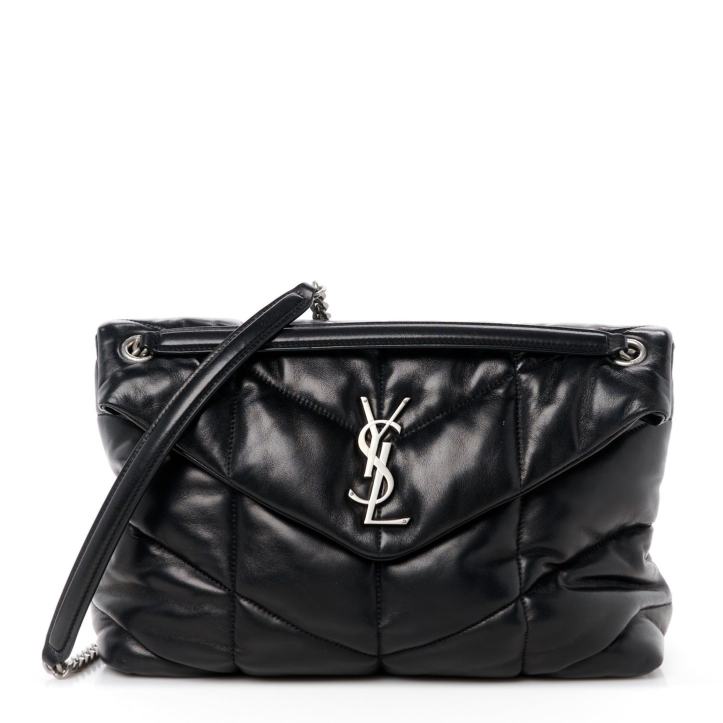 Lambskin Quilted Medium Loulou Puffer Monogram Chain Satchel Black