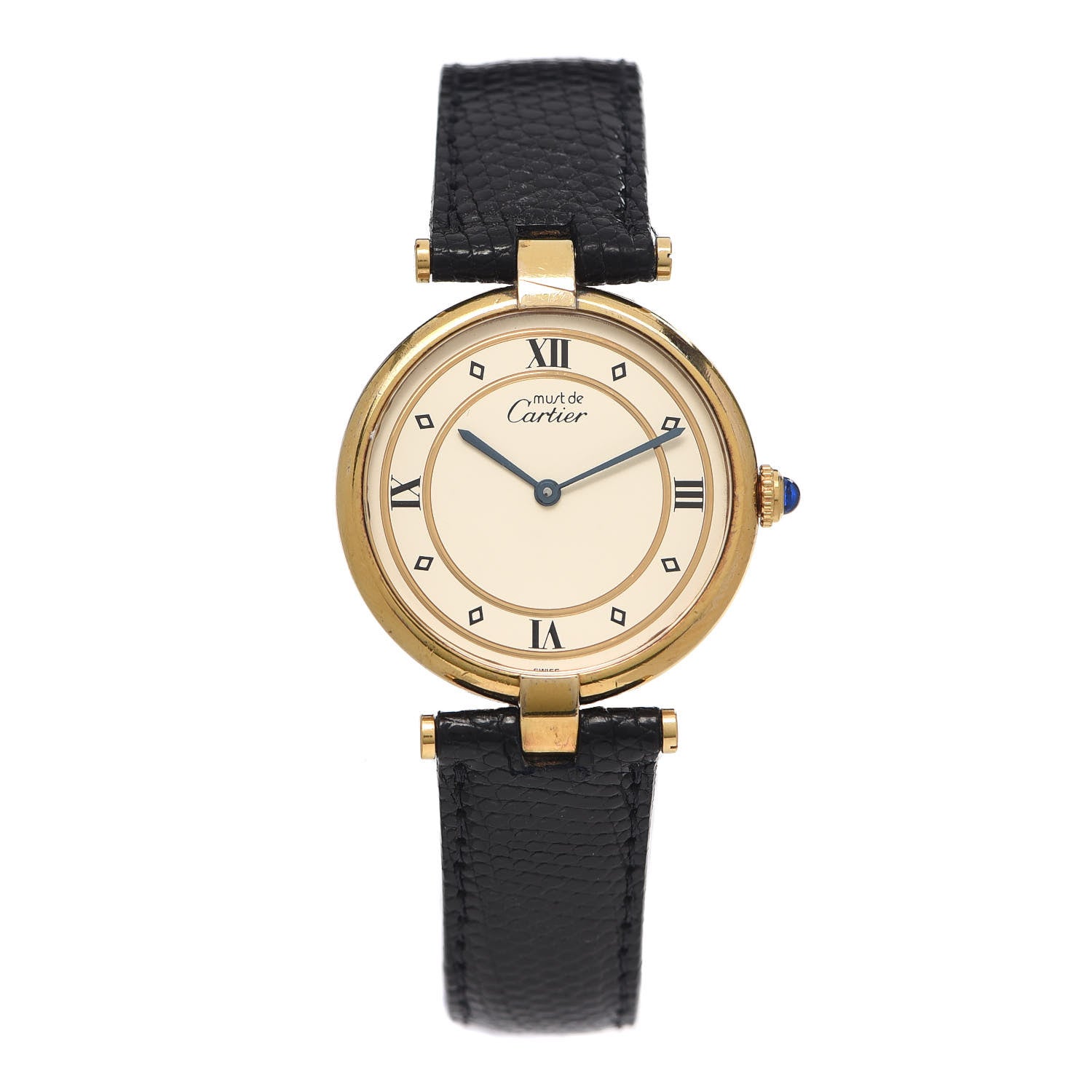 Cartier Sterling Silver Vermeil Lizard 30mm Must De 21 Quartz Watch 1 of 5