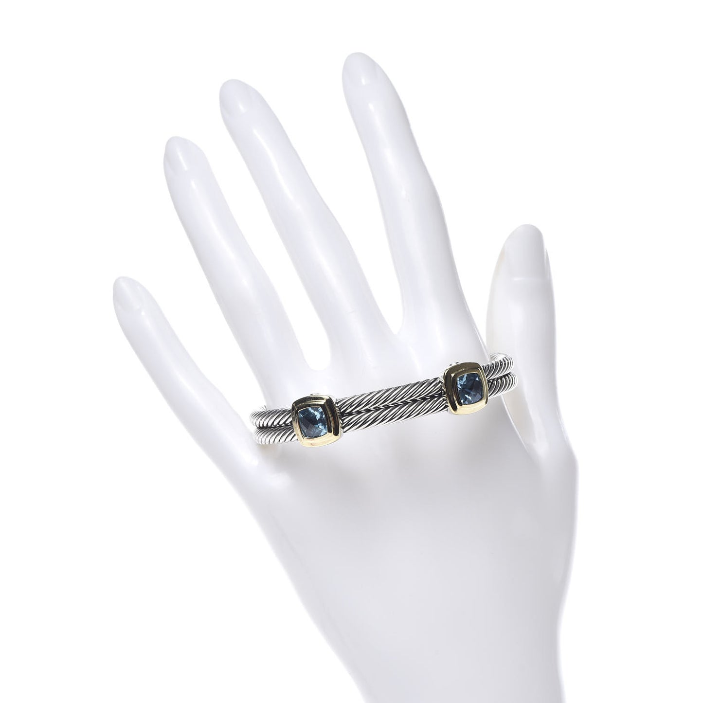 Sterling Silver 18K Yellow Gold Blue Topaz Albion Double Station Bracelet