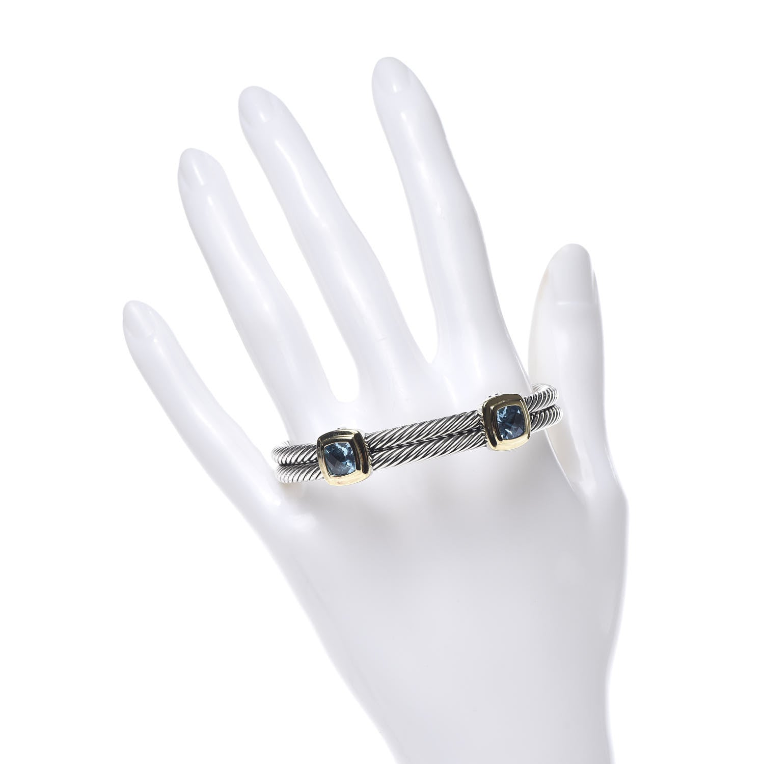 David Yurman Sterling Silver 18K Yellow Gold Blue Topaz Albion Double Station Bracelet 2 of 4