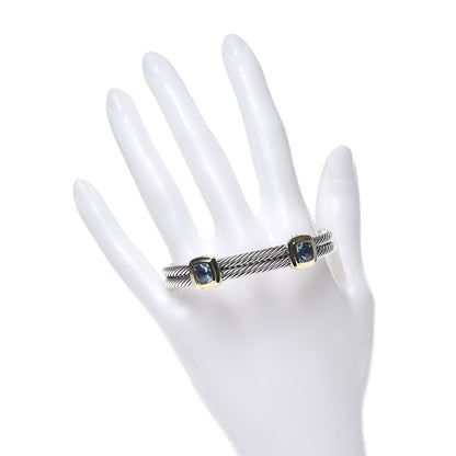 David Yurman Sterling Silver 18K Yellow Gold Blue Topaz Albion Double Station Bracelet 2 of 4