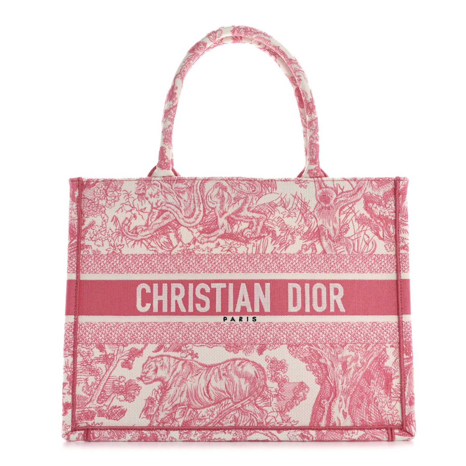 Christian Dior Canvas Embroidered Medium Dioriviera Toile De Jouy Book Tote Peony Pink 1 of 12