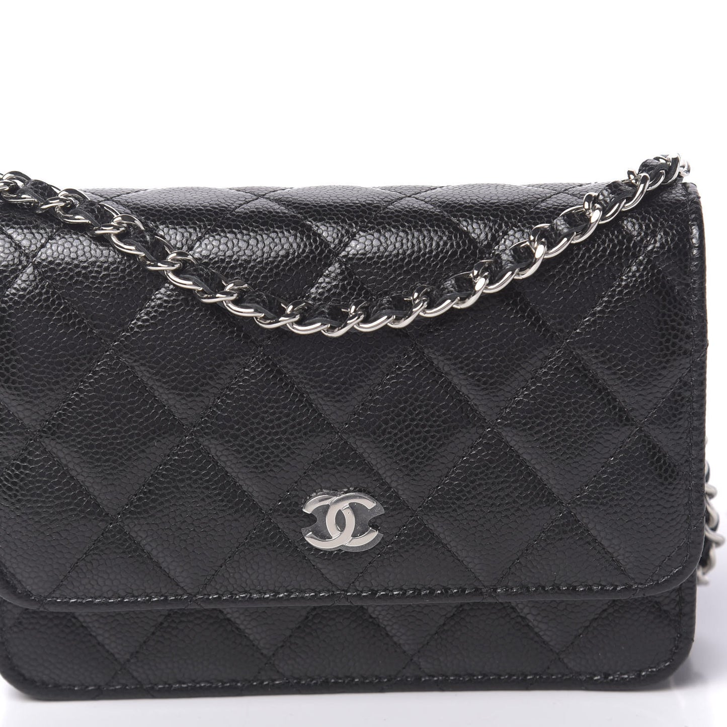 Caviar Quilted Mini Wallet On Chain WOC Black