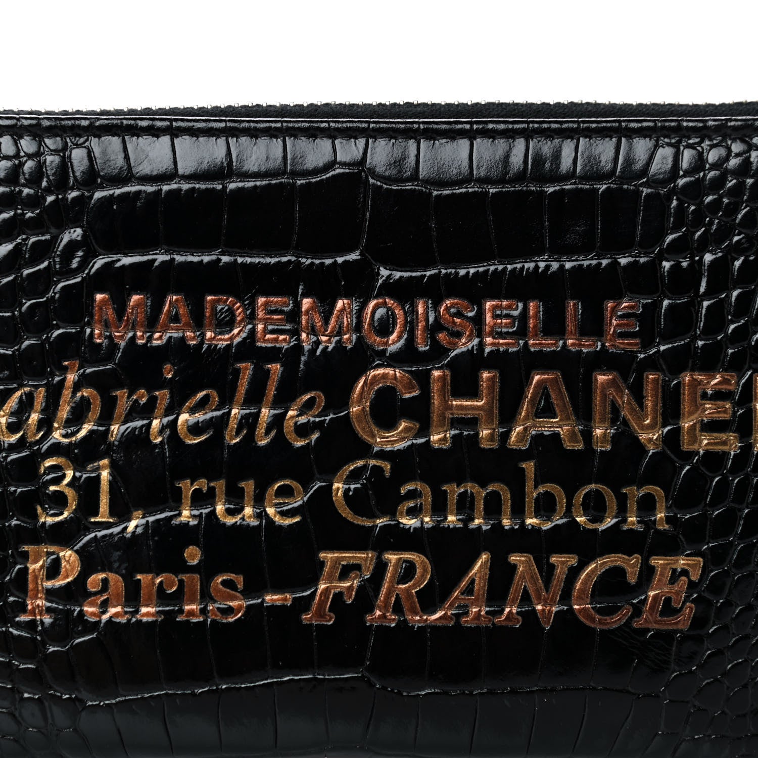 Chanel Calfskin Crocodile Embossed Cocodile Cosmetic Case Black Gold 8 of 13