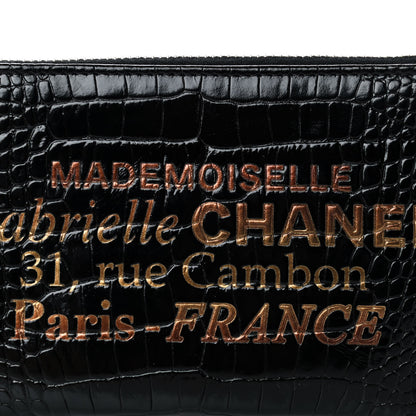 Chanel Calfskin Crocodile Embossed Cocodile Cosmetic Case Black Gold 8 of 13