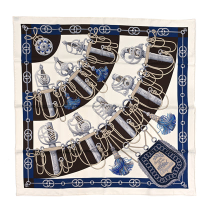 Hermes Silk Cliquetis Scarf 90 White Marine Ebene 1 of 3