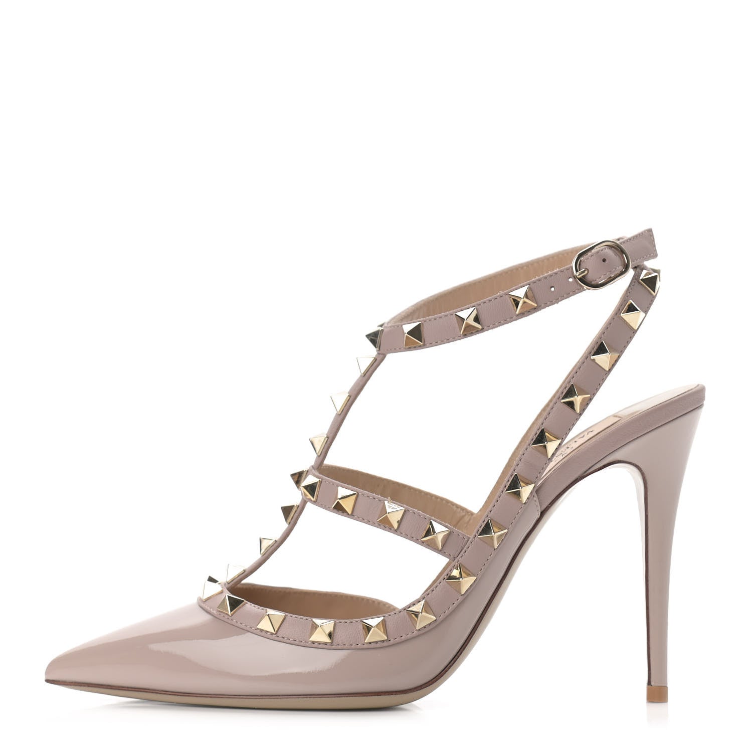 Valentino Garavani Patent Nappa Rockstud Ankle Strap 100mm Pumps 38 Poudre 1 of 19