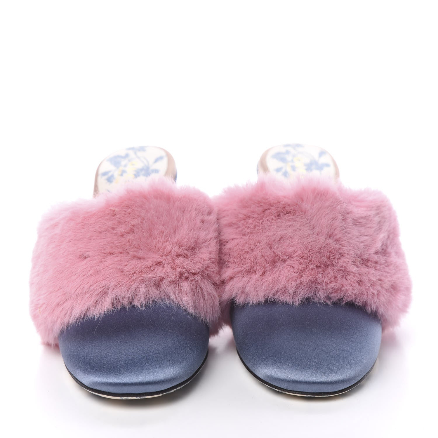Gucci Faux Fur Silk Satin Crystal Candy Mules 37 Rosa Carta Zucchero 2 of 11