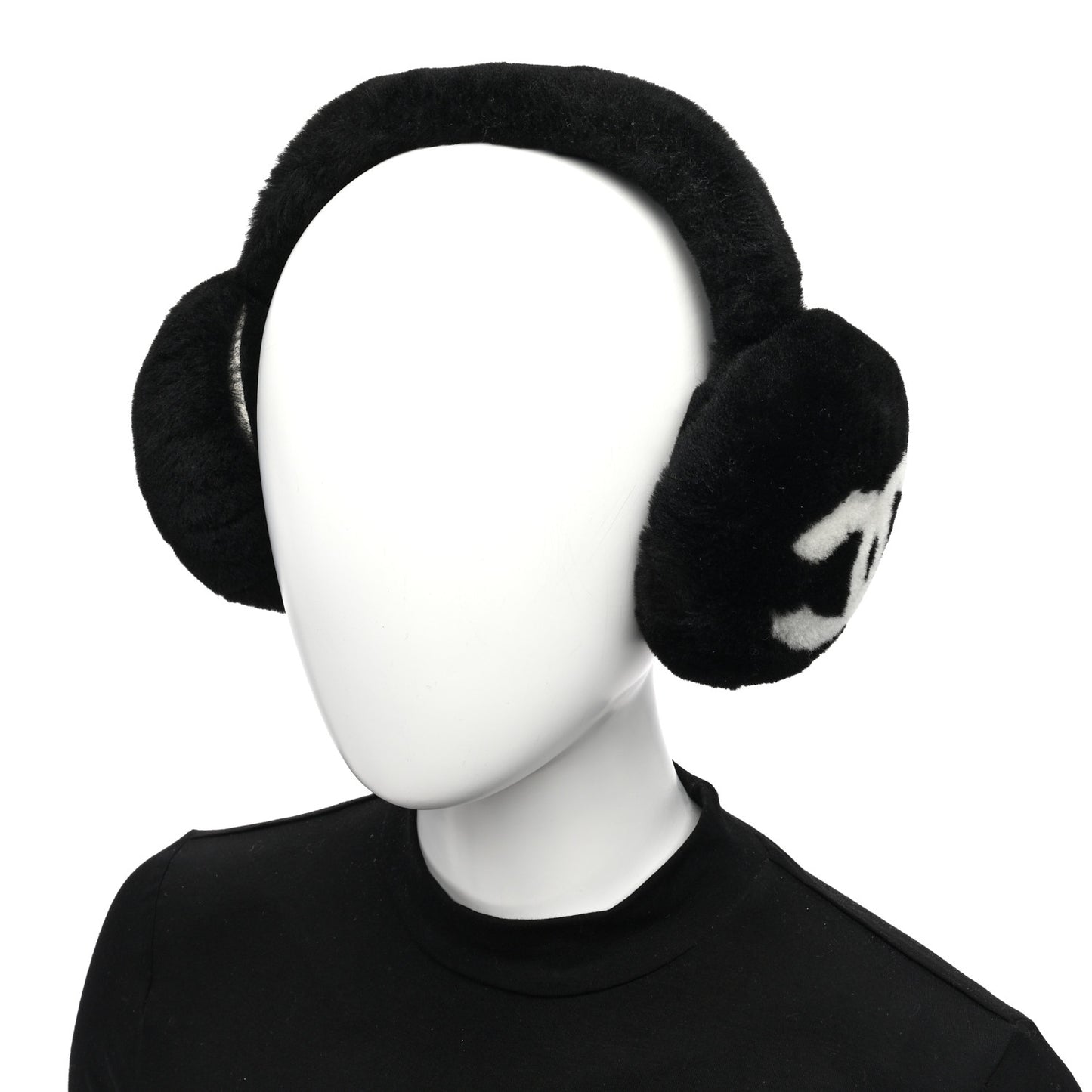 Shearling CC Ear Muffs Black White