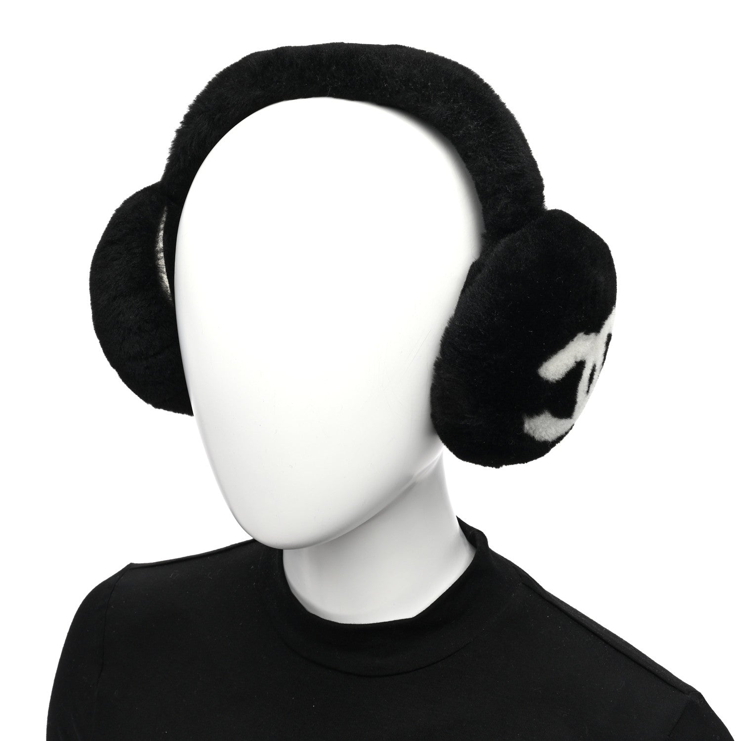 Chanel Shearling CC Ear Muffs Black White 2 of 6