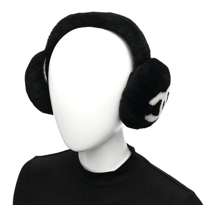 Chanel Shearling CC Ear Muffs Black White 2 of 6