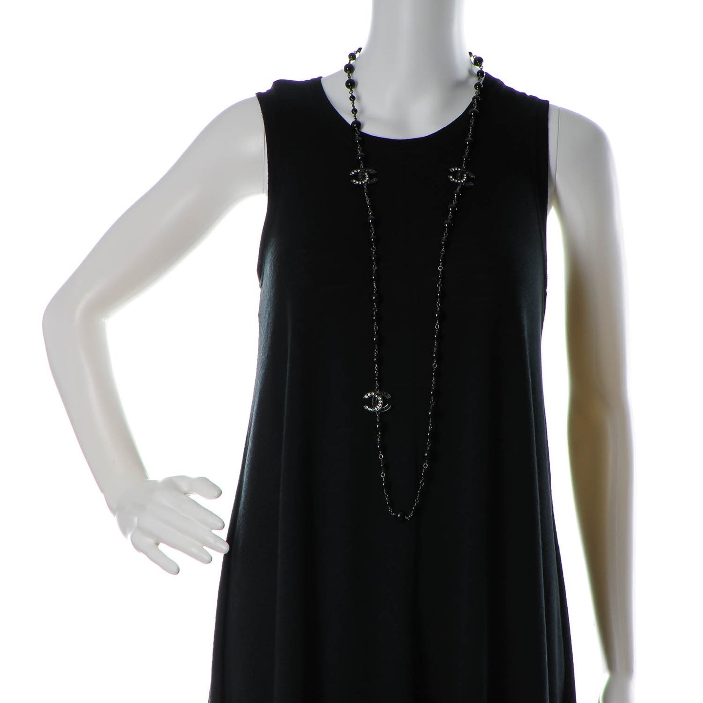 Crystal CC Beaded Long Necklace Black