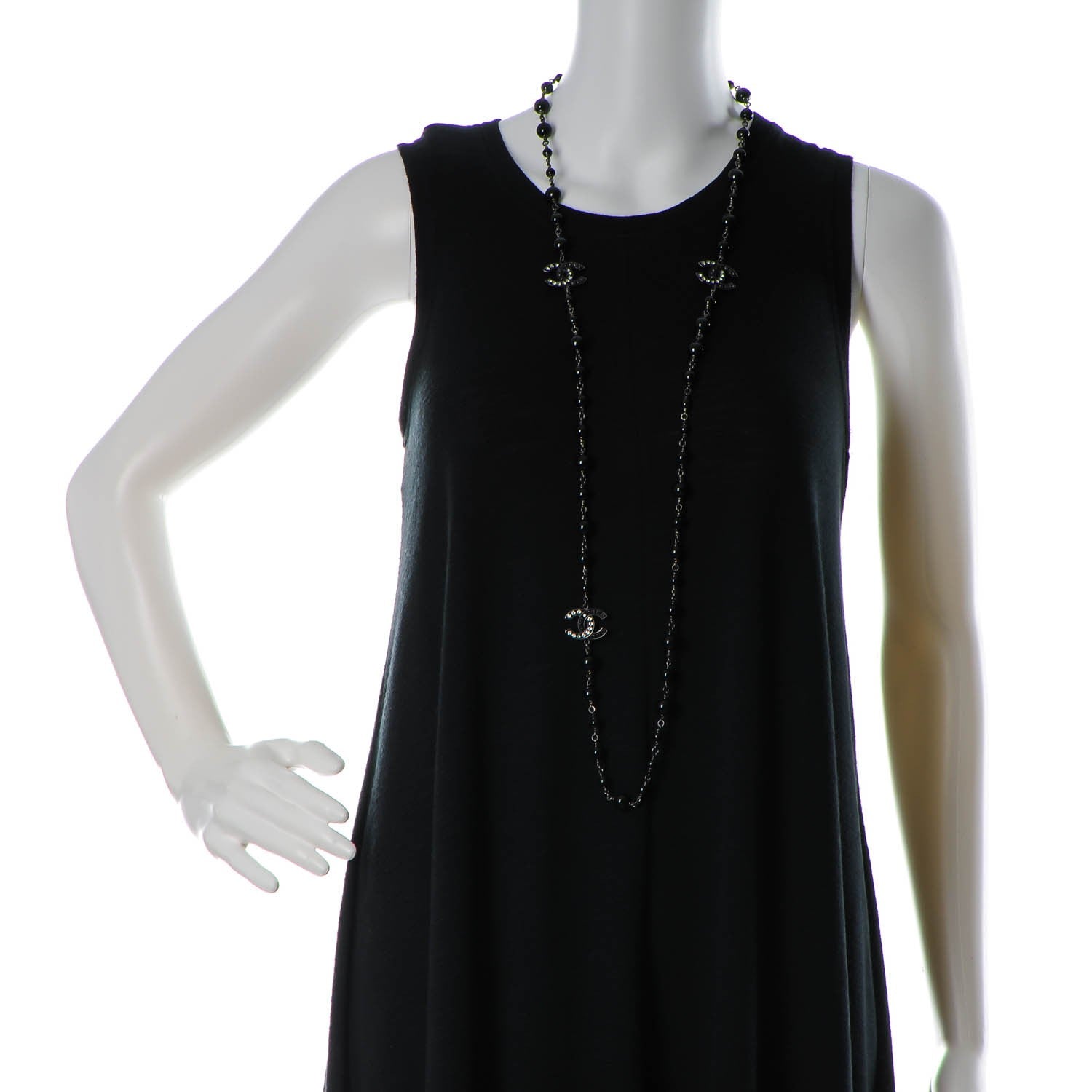 Chanel Crystal CC Beaded Long Necklace Black 2 of 5