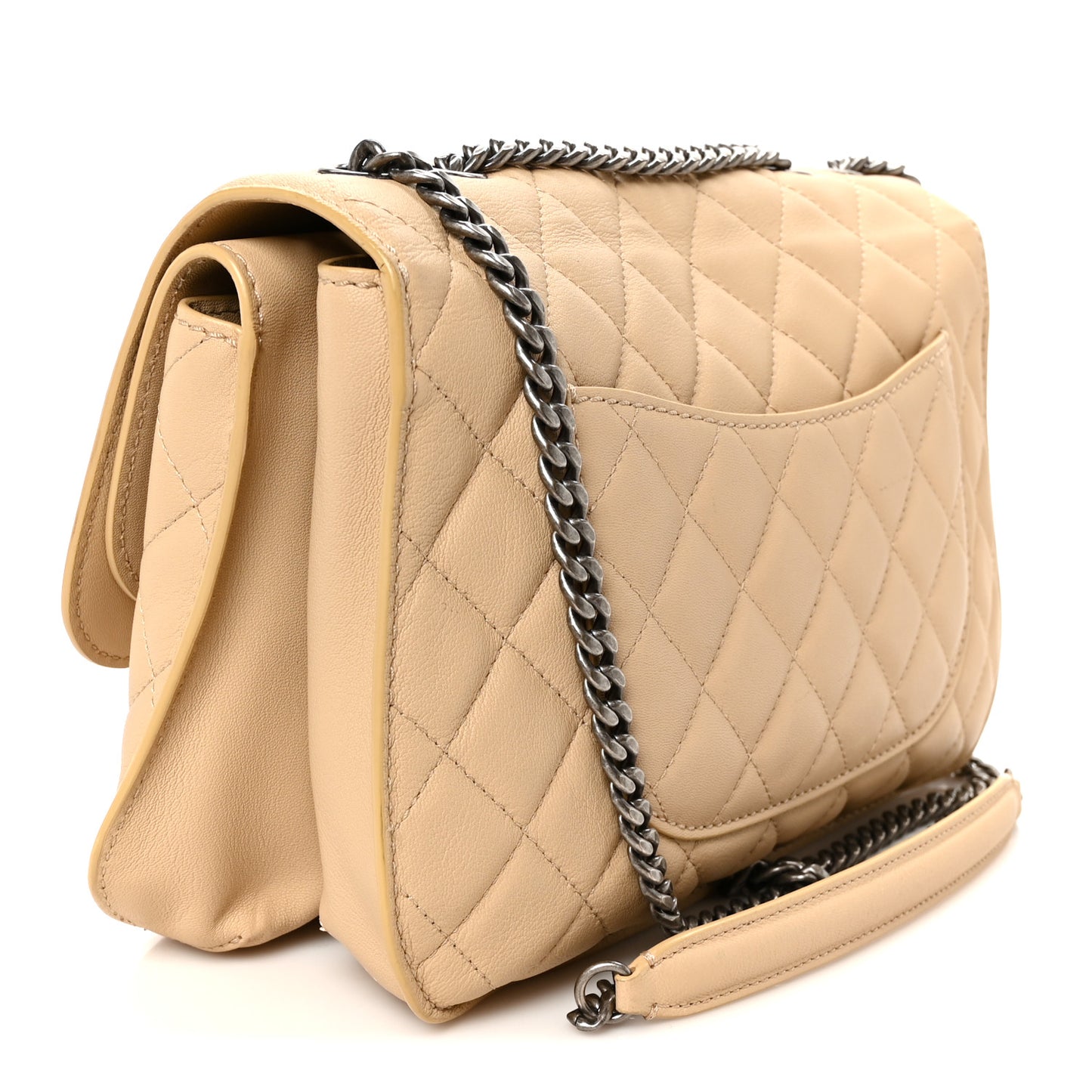 Lambskin Quilted Large Natural CC Flap Beige