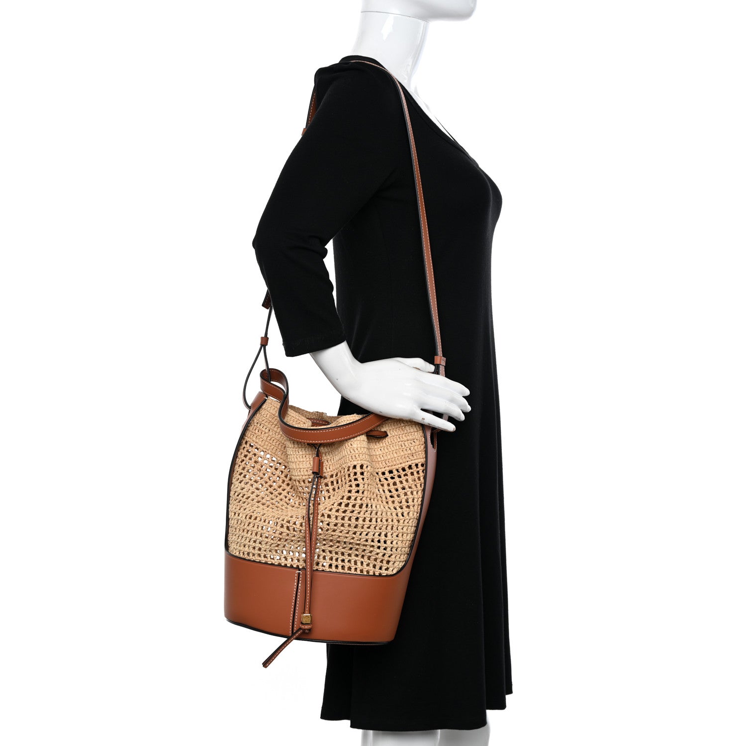 Loewe Raffia Calfskin Balloon Bucket Bag Natural Tan 2 of 10