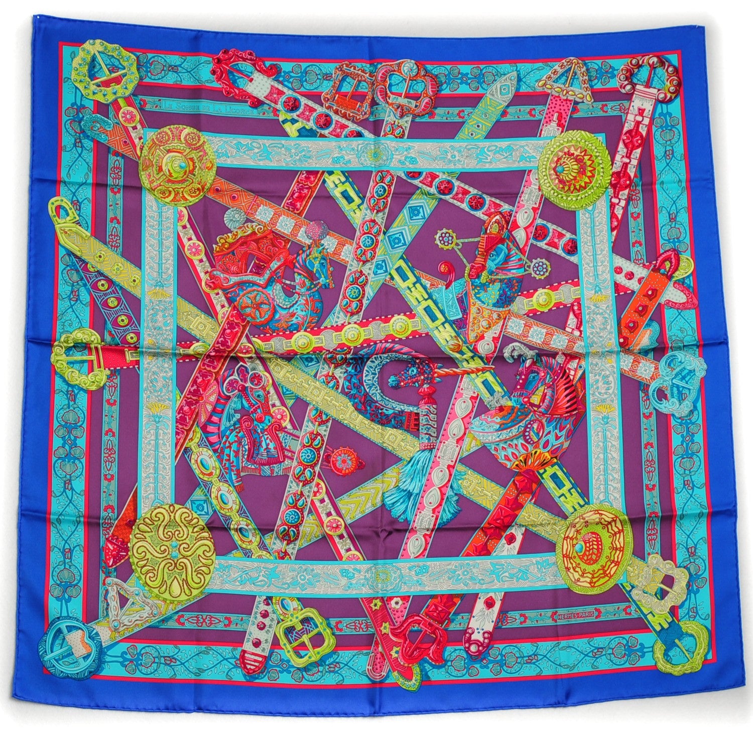 Hermes Silk Le Songe De La Licorne Scarf 90 Bleu Klein Parme Turquoise 2 of 6