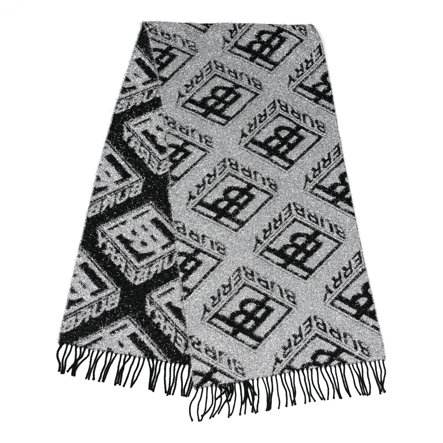 Wool Glitter Jacquard Logo Scarf Black