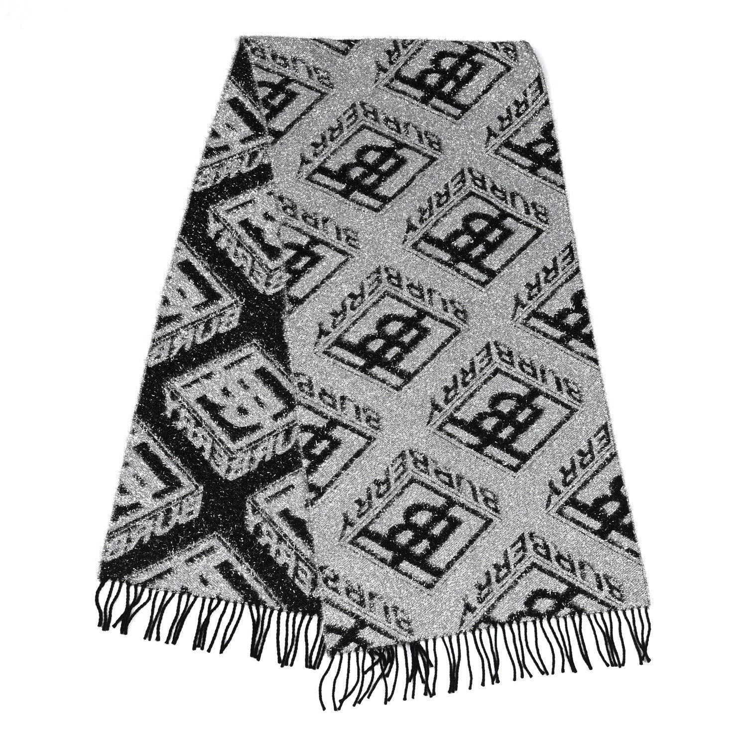 Burberry Wool Glitter Jacquard Logo Scarf Black 2 of 5