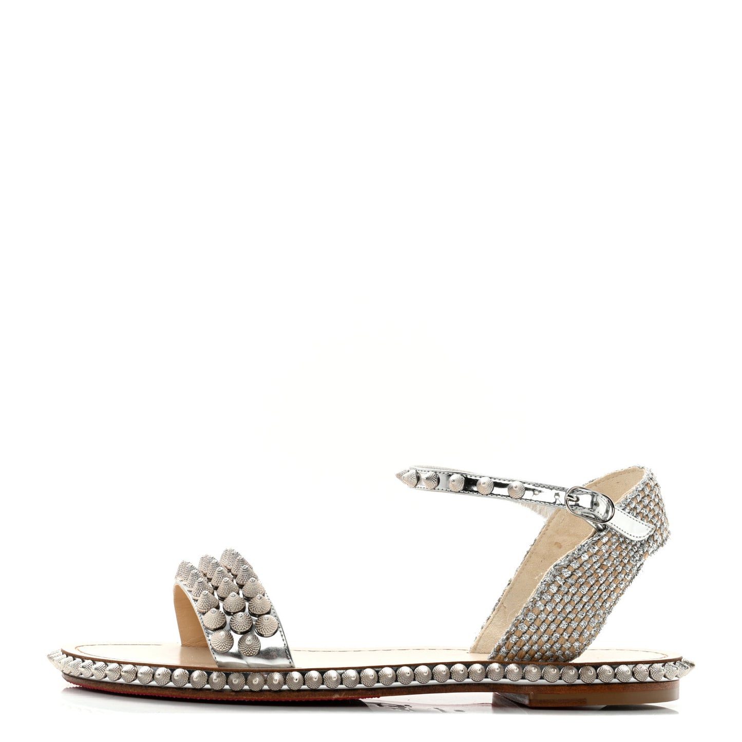 Metallic Cordorella Spiked Flat Sandals 40 Silver