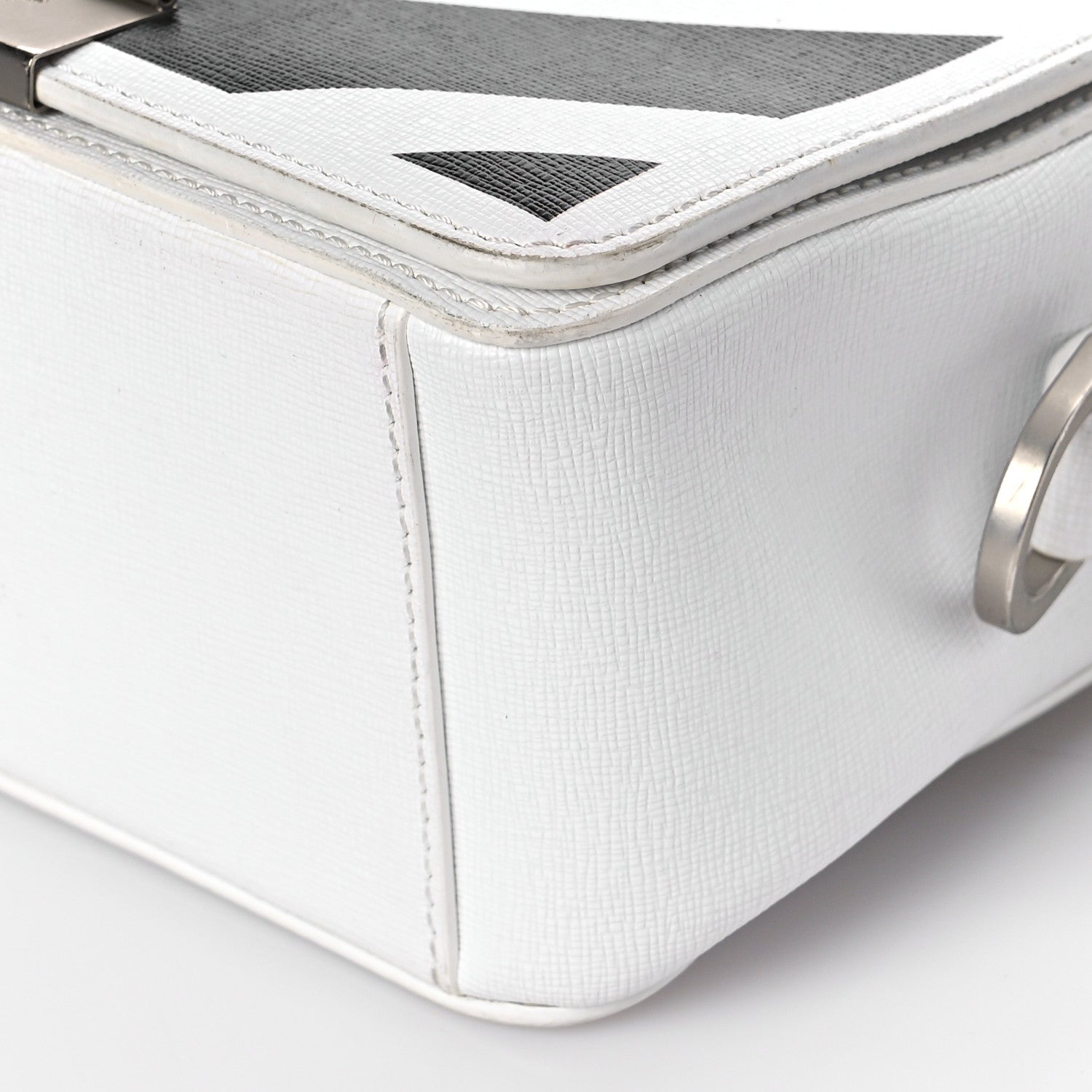 Off-White Saffiano Striped Mini Diag Binder Clip Bag White Black 10 of 12