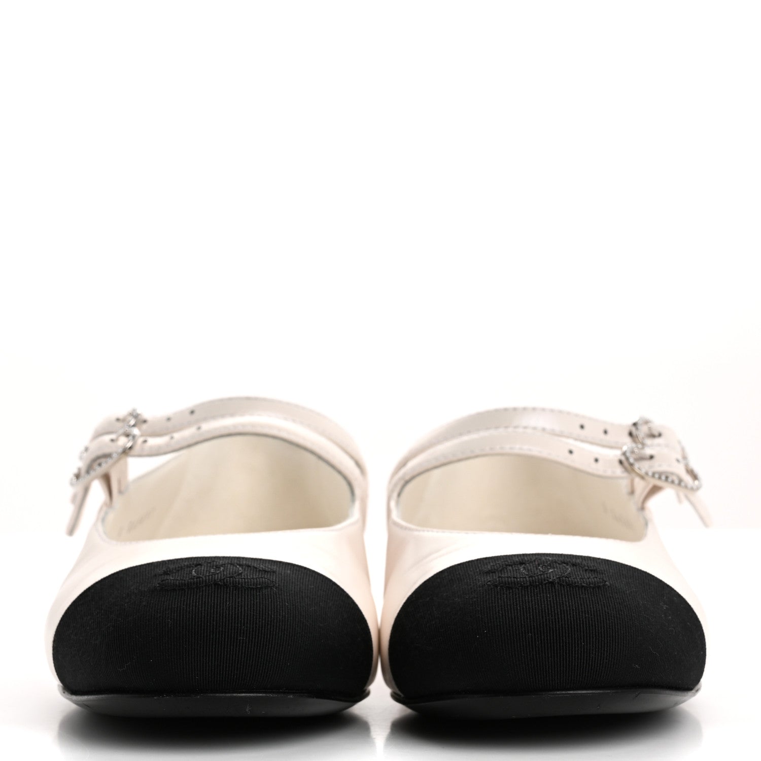 Chanel Lambskin Grosgrain Pearl Mary Jane Flats 36 White Black 3 of 10