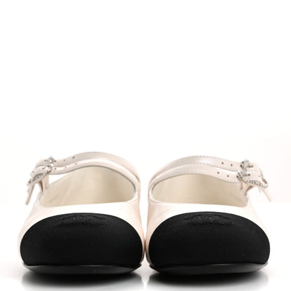 Chanel Lambskin Grosgrain Pearl Mary Jane Flats 36 White Black 3 of 10