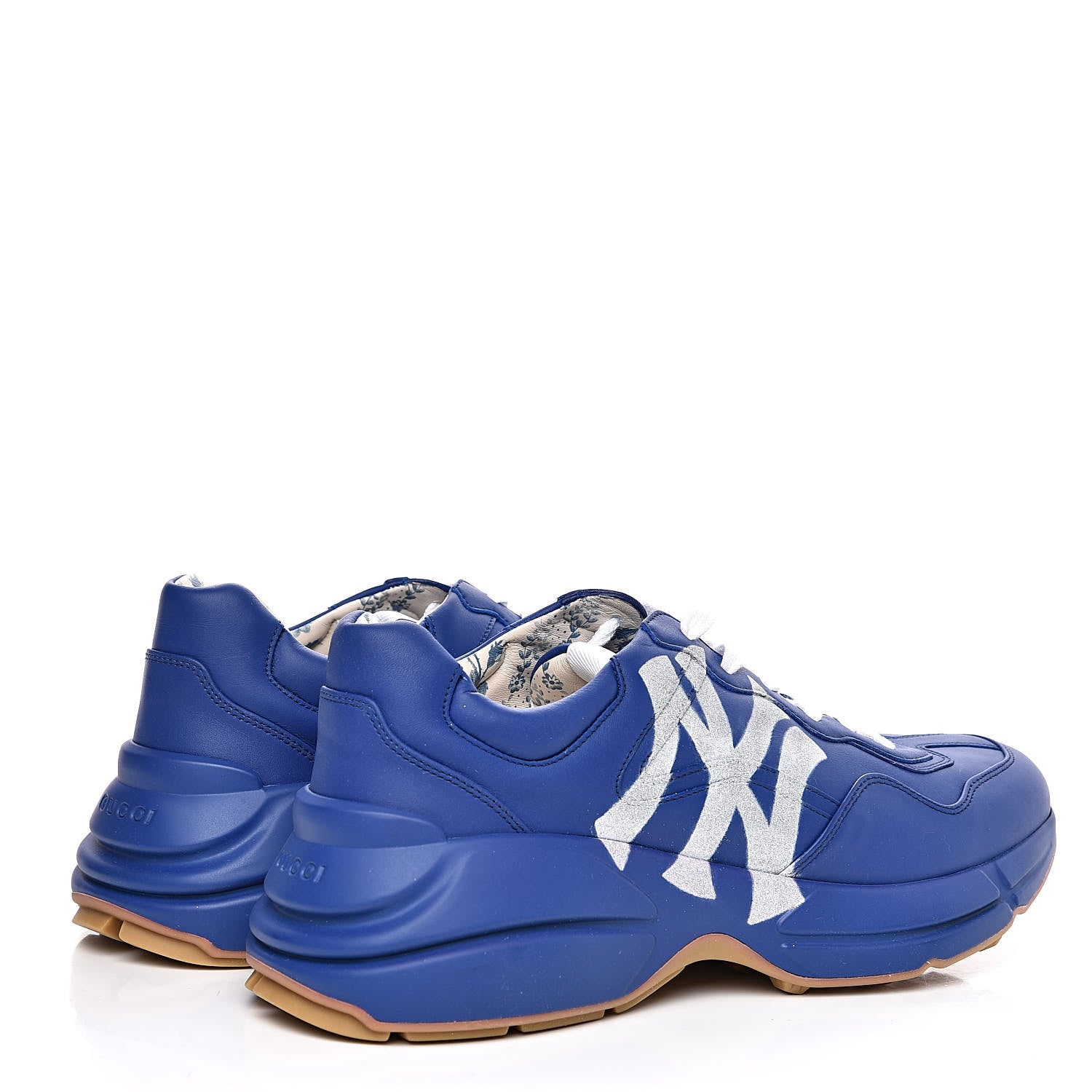 Gucci X MLB Calfskin NY Yankees Mens Rhyton Sneakers 8 Electric Blue 4 of 9